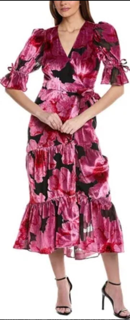 Hutch Midi Dress Marisol Pink Velvet Wrap Dress Short Sleeve NWT size Small